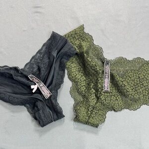 Victoria’s Secret Lace Panty Set Lot of 2 Olive Green & Black Size XS